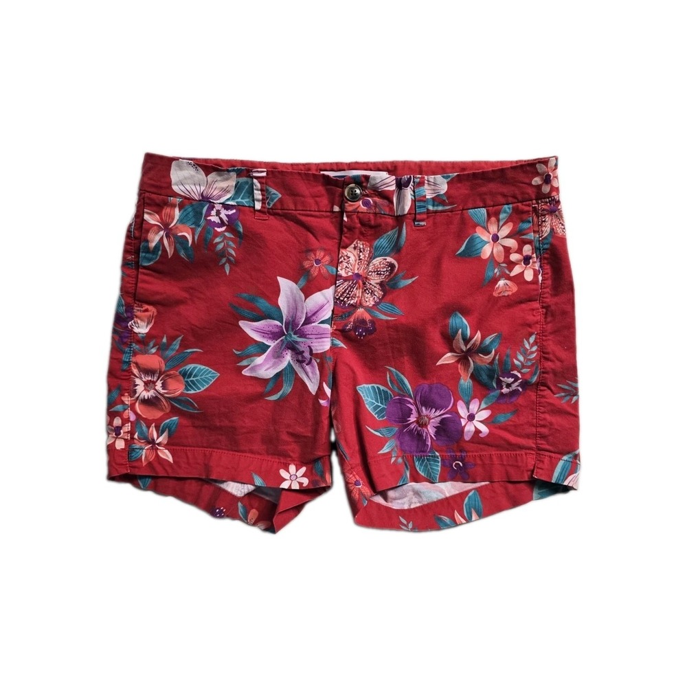 Old Navy Everyday Shorts Womens Size 14 Red Floral Tropical Pattern Hawaiin
